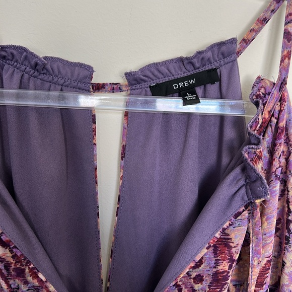 Drew Purple and Pink Paisley Boho Floral Print Tiered Ruffle Dress - Size Large - Picture 2 of 7